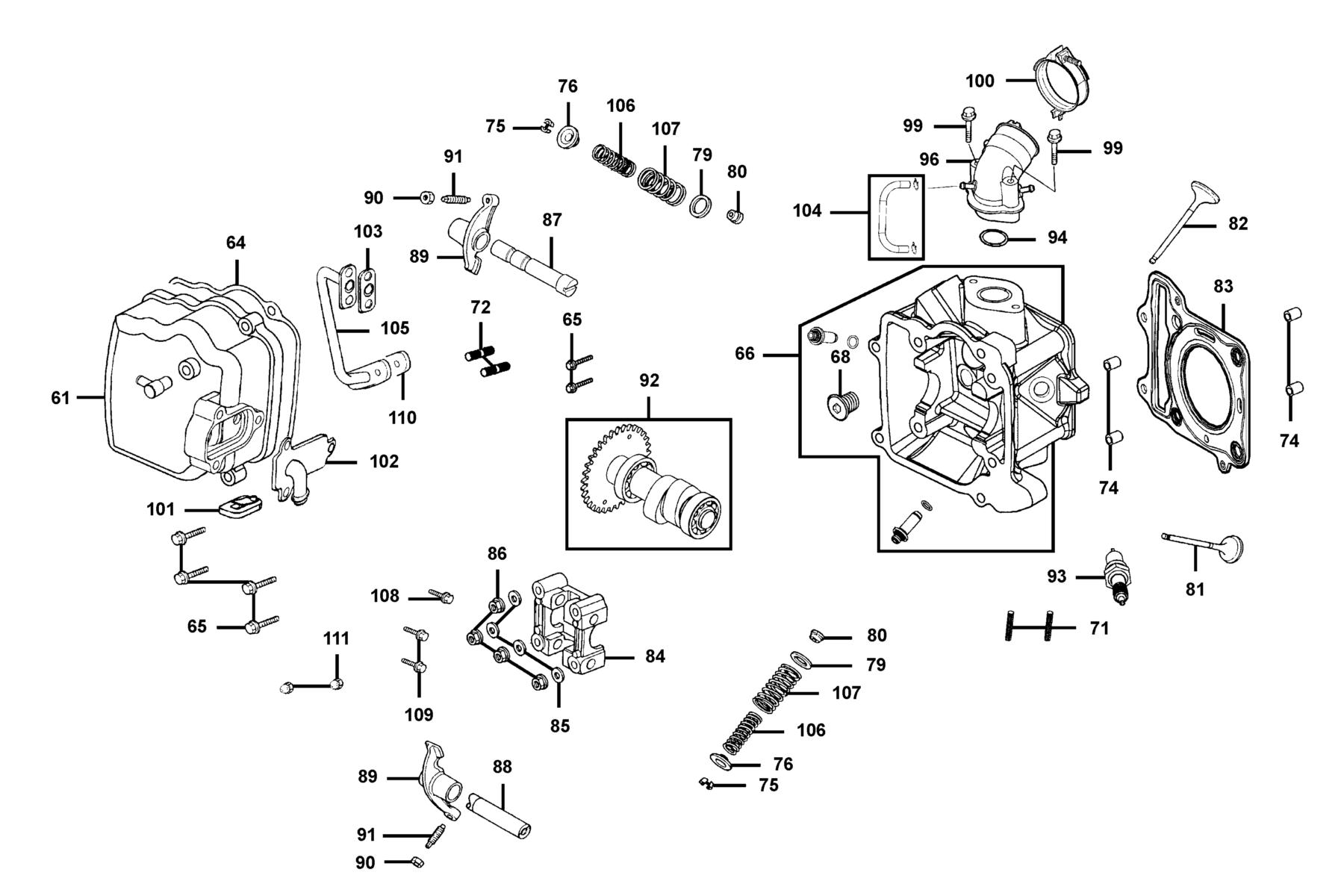 KYMCO B&W150 Cylinder Head Cover and Cylinder Head parts diagram