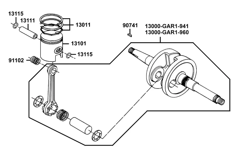 E10 Crankshaft and Piston parts diagram