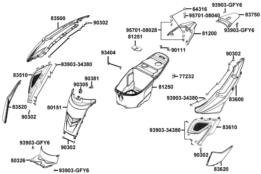 F12 Body Cover and Luggage Box parts diagram