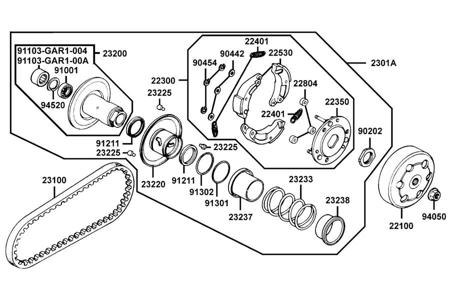 E07 Driven Pulley parts diagram