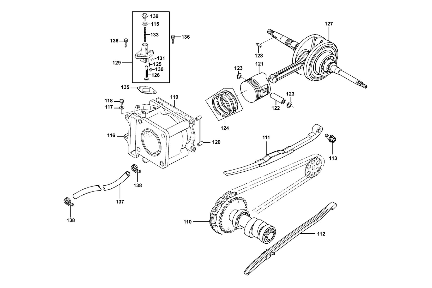 KYMCO B&W150 Cylinder, Piston and Crankshaft parts diagram