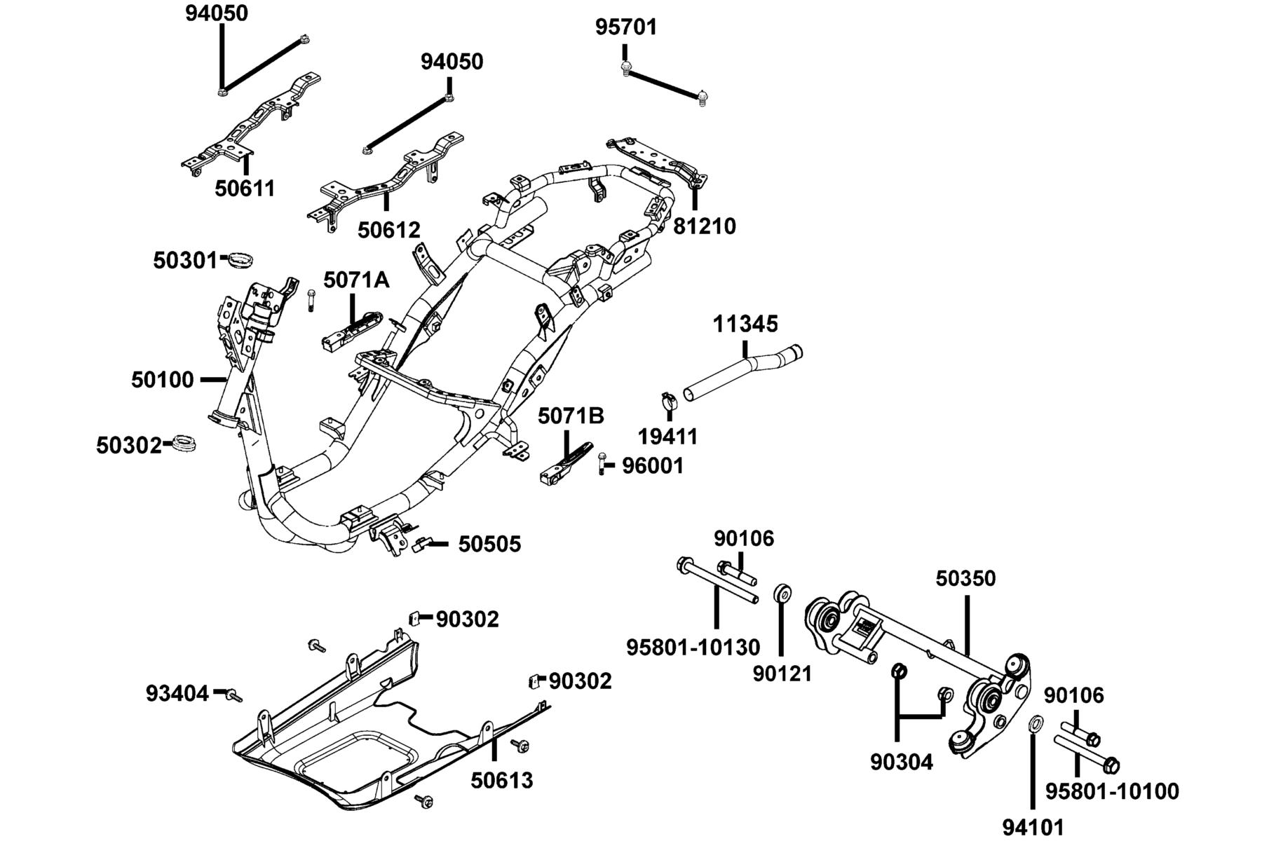 LIKE 50 LX(2012~) Frame Body parts diagram