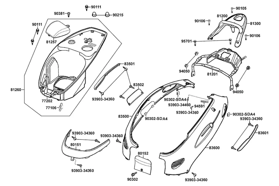 F12 Body Cover and Luggage Box parts diagram