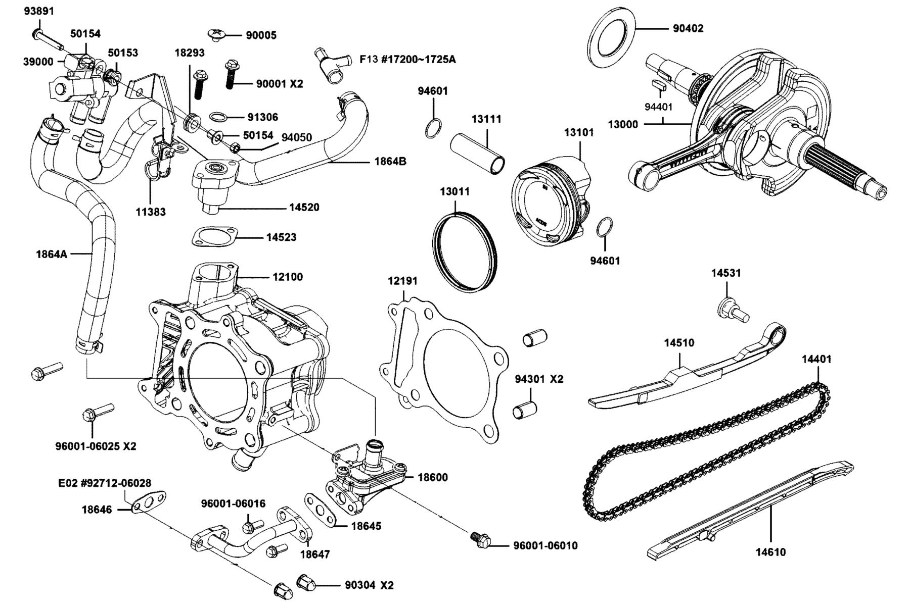 DOWNTOWN GT 350 Cylinder ● Piston ● Crankshaft parts diagram