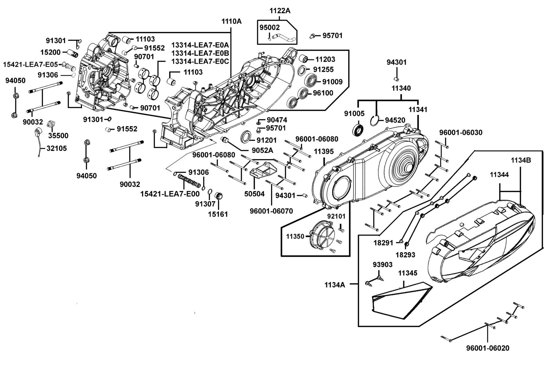 DOWNTOWN GT 350 Crank Case parts diagram