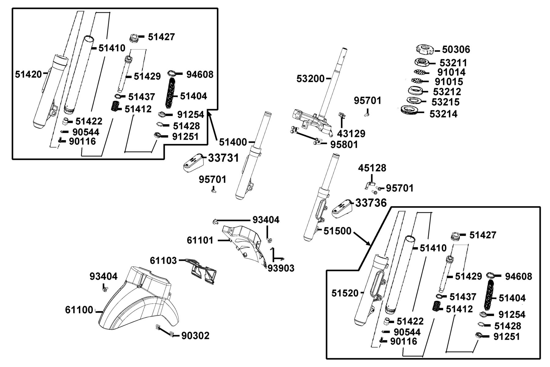 LIKE(2)50(2019~) Stem Steering ● Front Cushion parts diagram