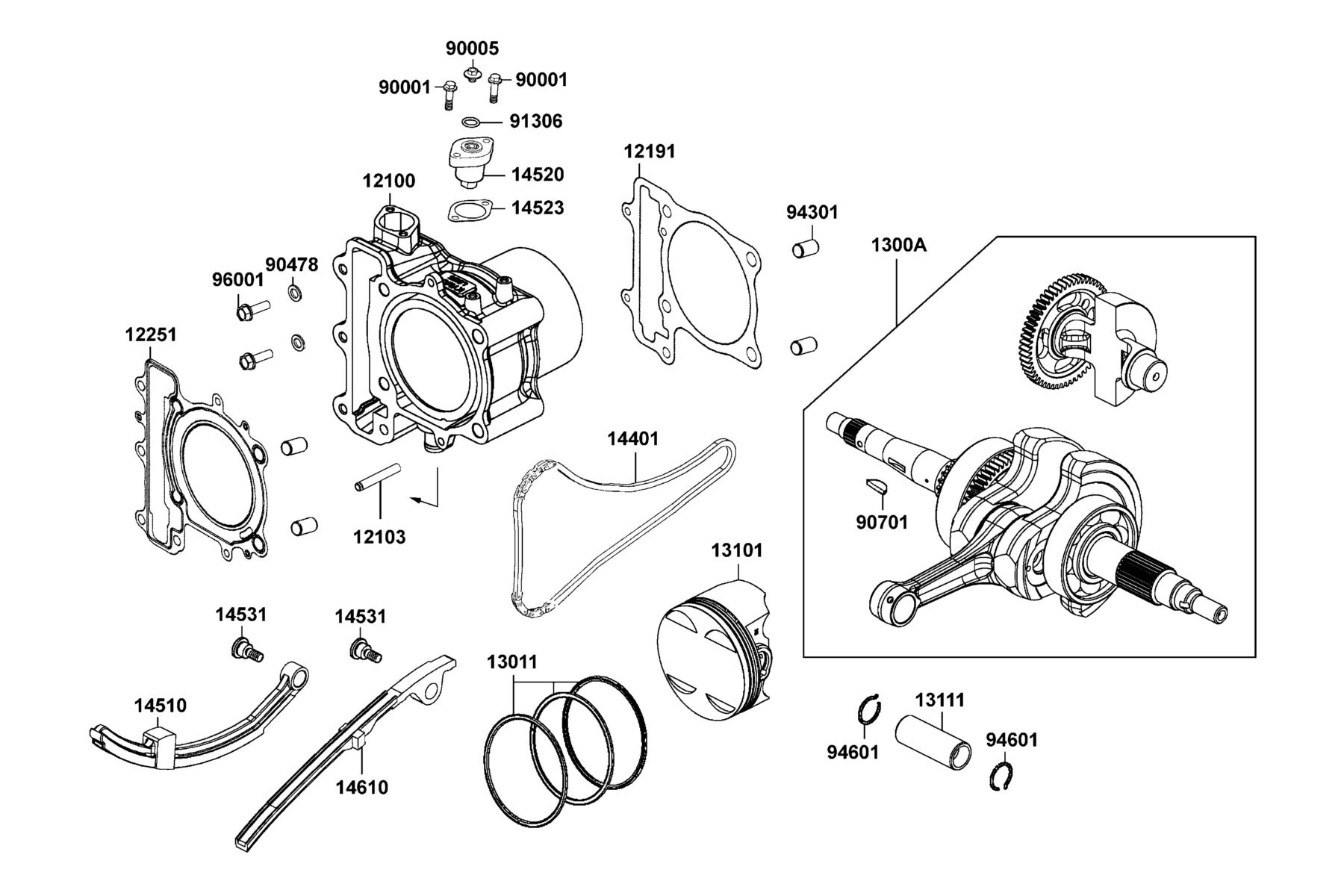 KYMCO UXV 500 (2009-2010) Cylinder, Piston and Crankshaft parts diagram