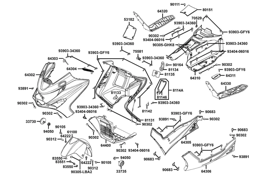 F05 Front Cover and Floor Panel parts diagram