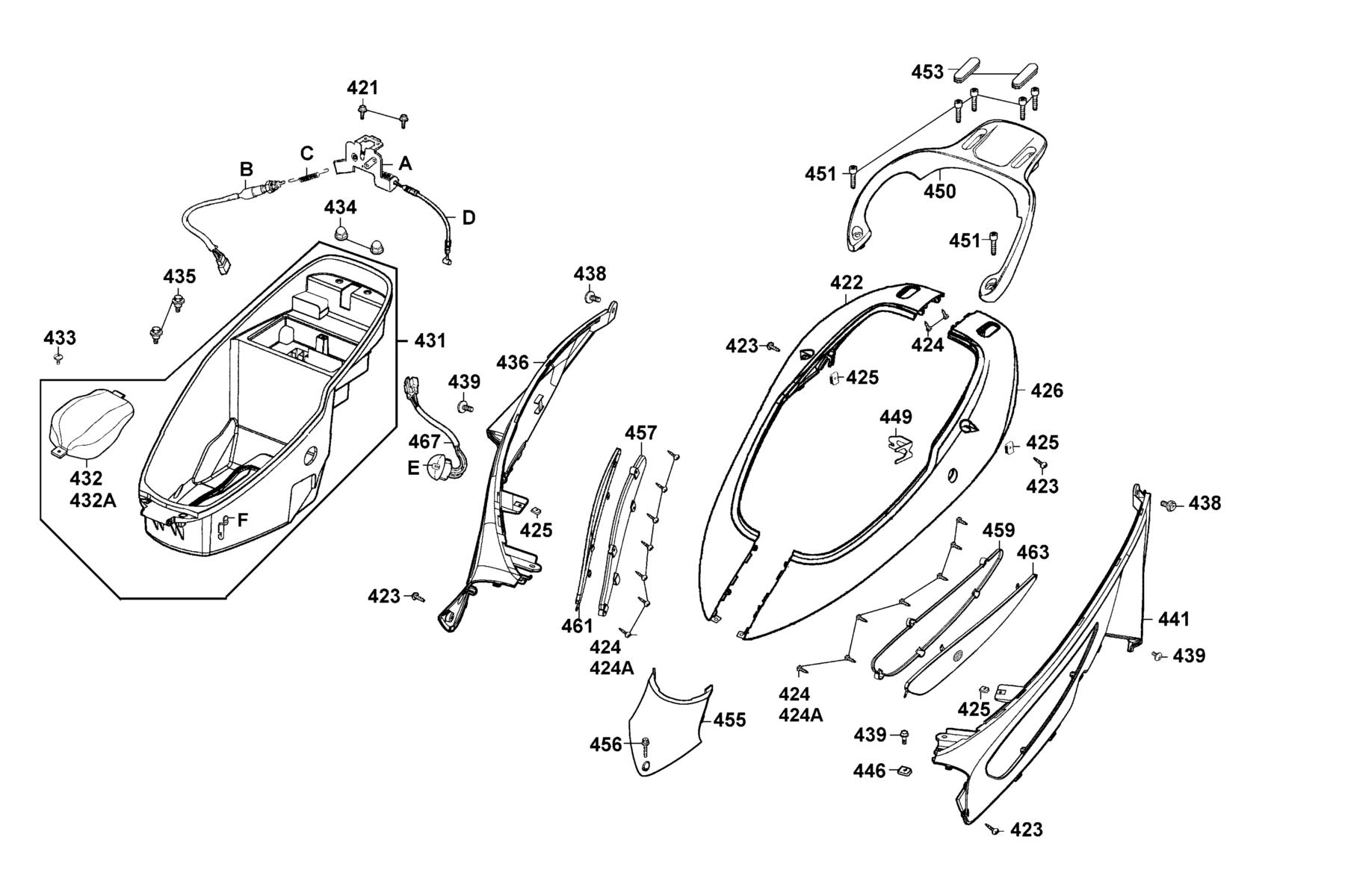 KYMCO B&W150 Body Cover and Luggage Box parts diagram