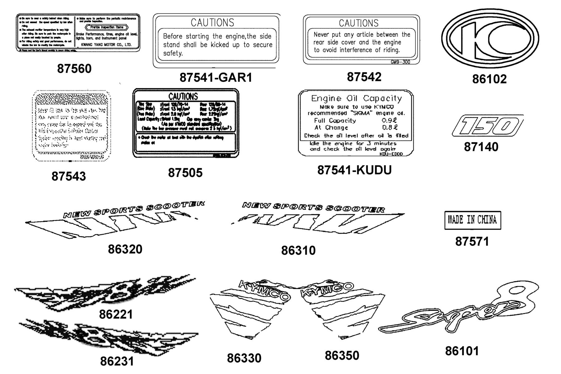 KYMCO Super8 150 (2008+) Emblem and Stripe parts diagram