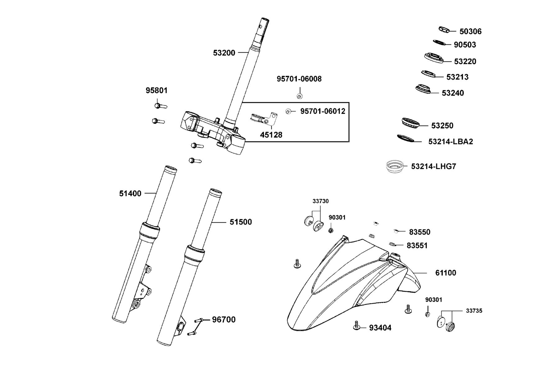 KYMCO PEOPLE GTI200 (2013) Stem Steering and Front Cushion parts diagram