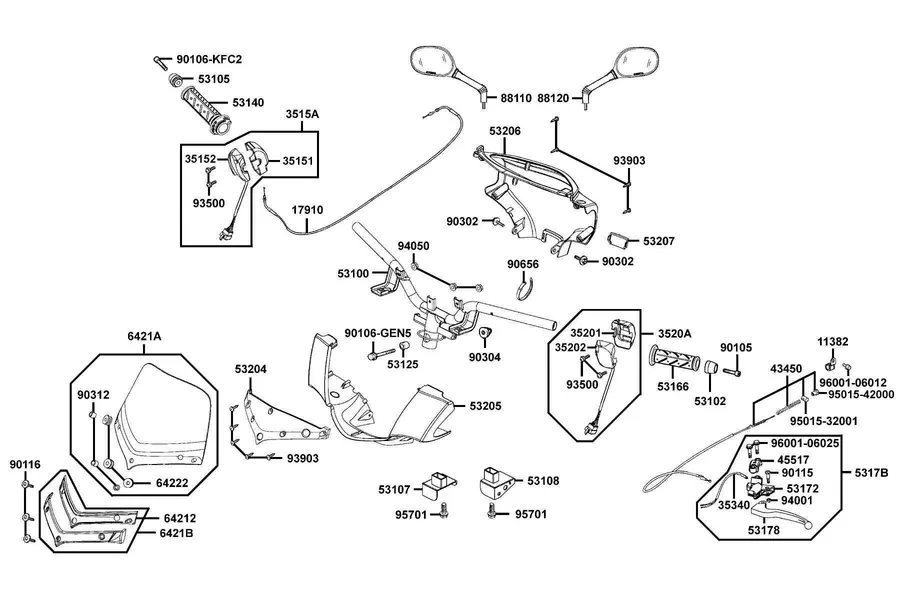 F03 Handle Steering and Handle Cover parts diagram