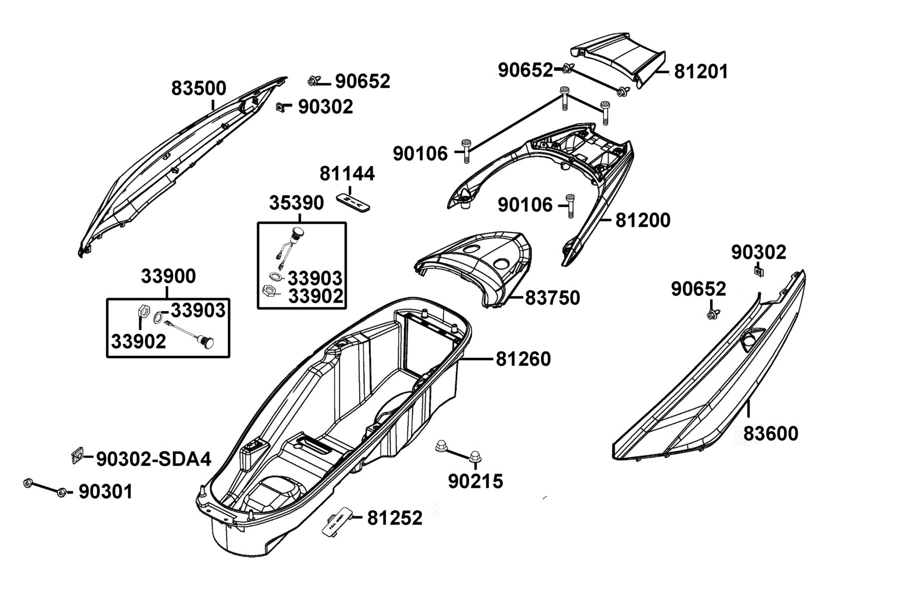 X-Town 300i ABS (2020) Body Cover ● Luggage Box parts diagram