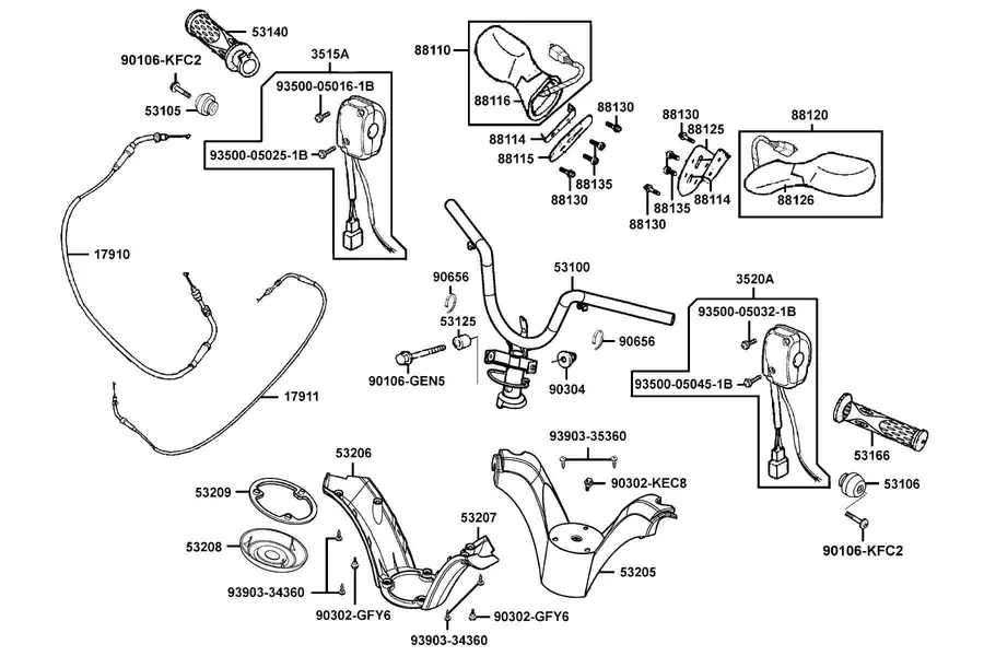 F03 Heandle Steering and Headle Cover parts diagram