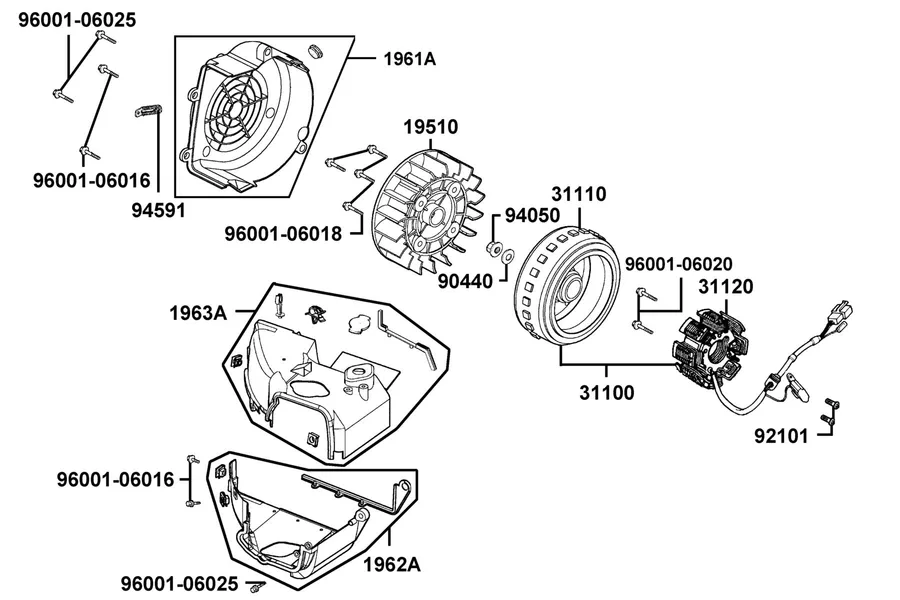 E07 Fan Cover and Generator parts diagram