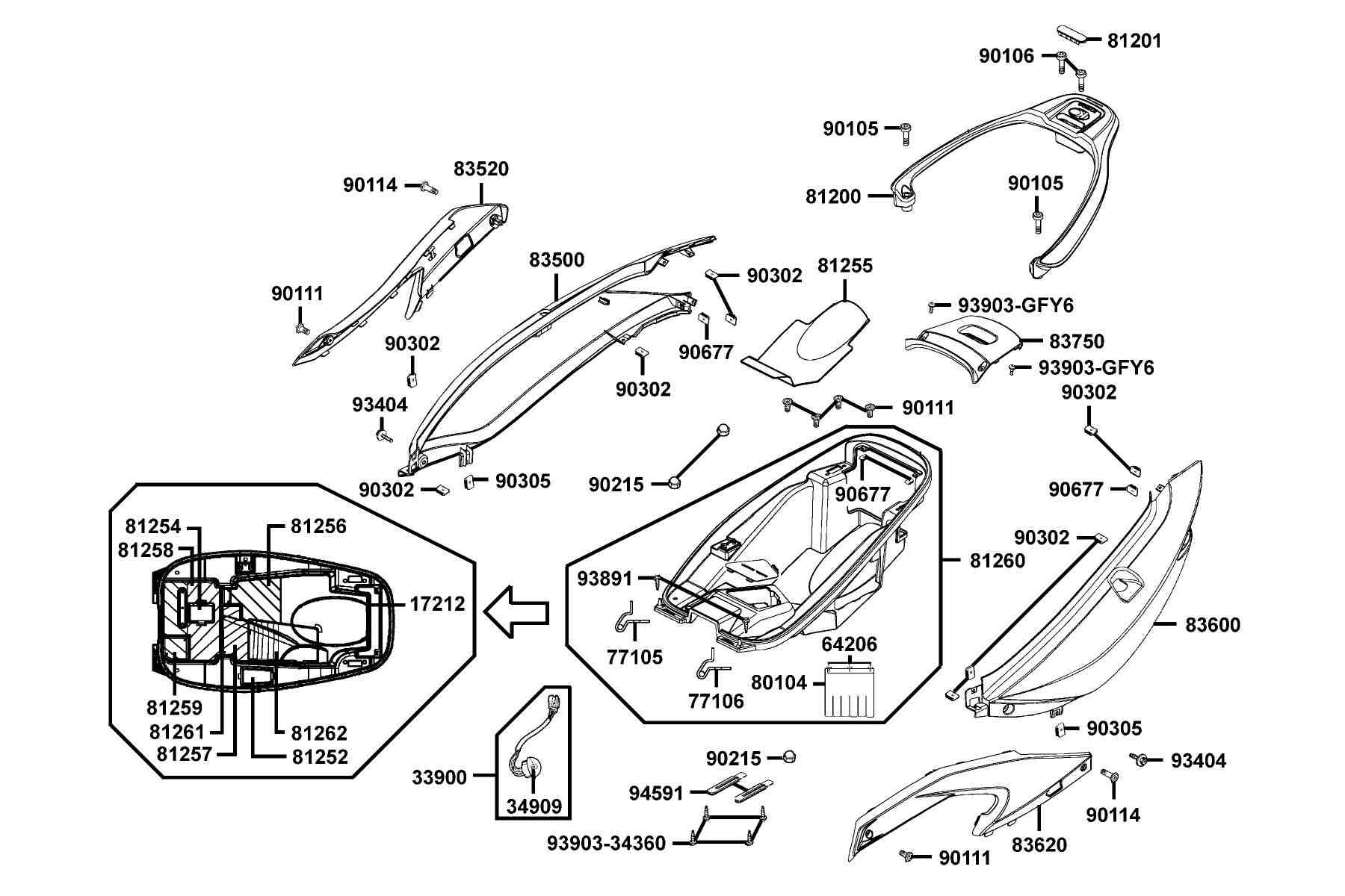 KYMCO XCITING R250i (2009-2010) Body Cover and Luggage Box parts diagram