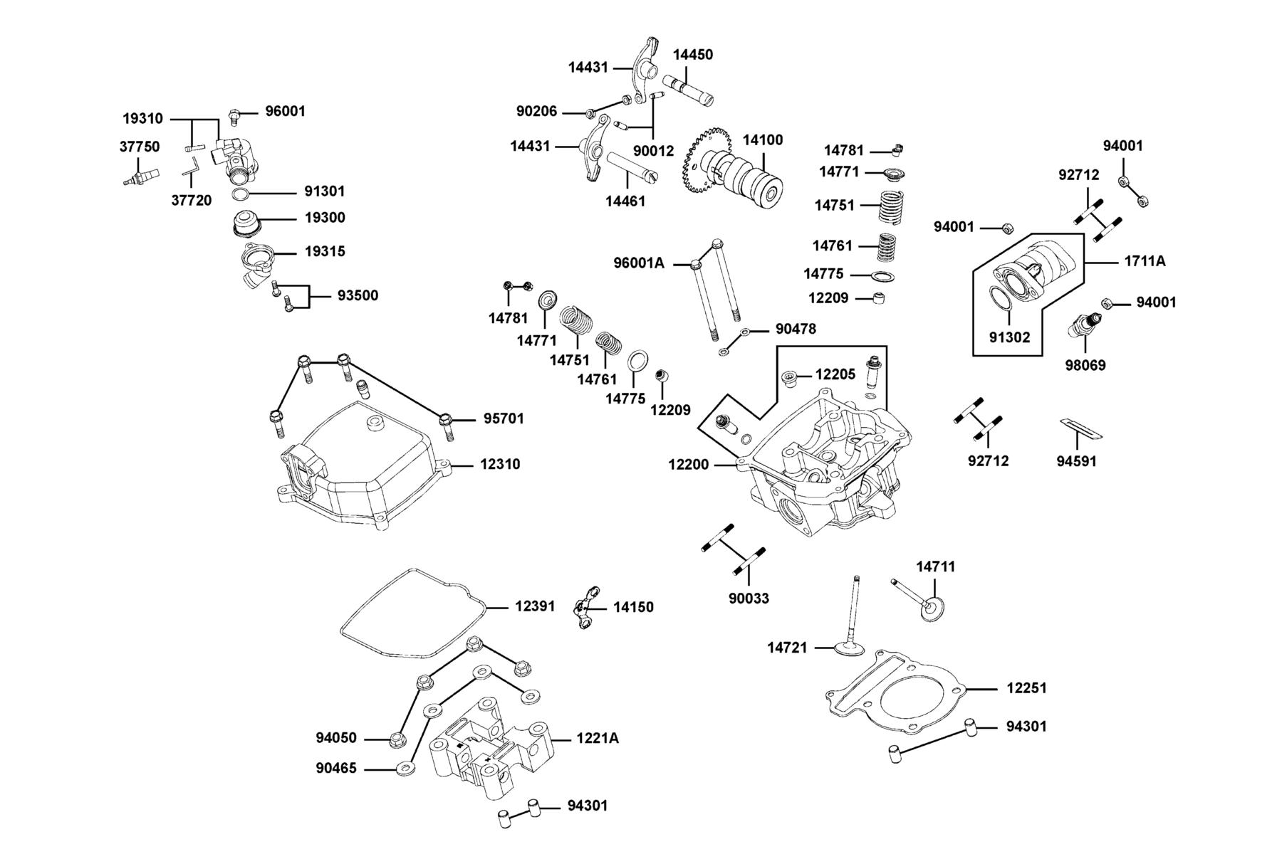 KYMCO MXU 250 (2007-2007) Cylinder Head Cover and Cylinder Head parts diagram