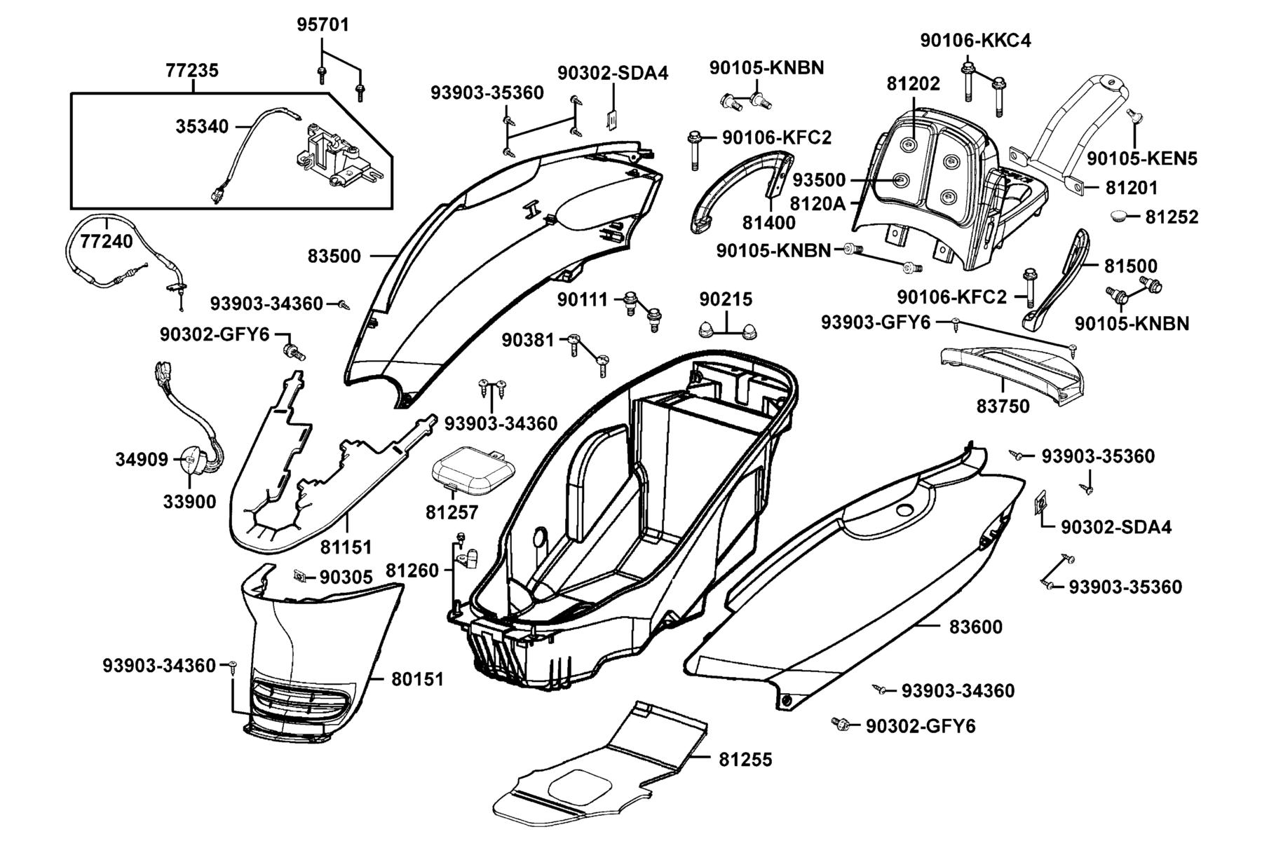 KYMCO GRANDVISTA 250 (2004-2007) Body Cover and Luggage Box parts diagram