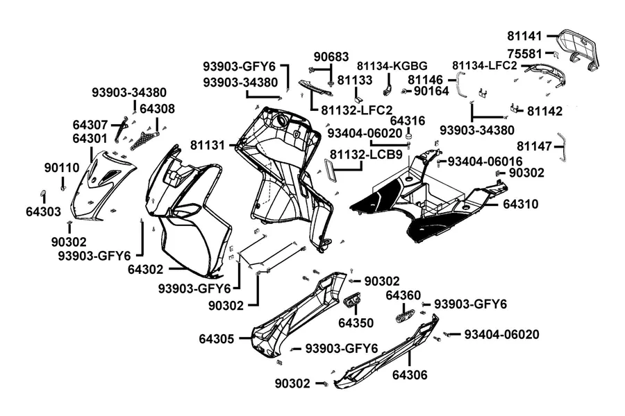 F05 Front Cover and Front Fender parts diagram