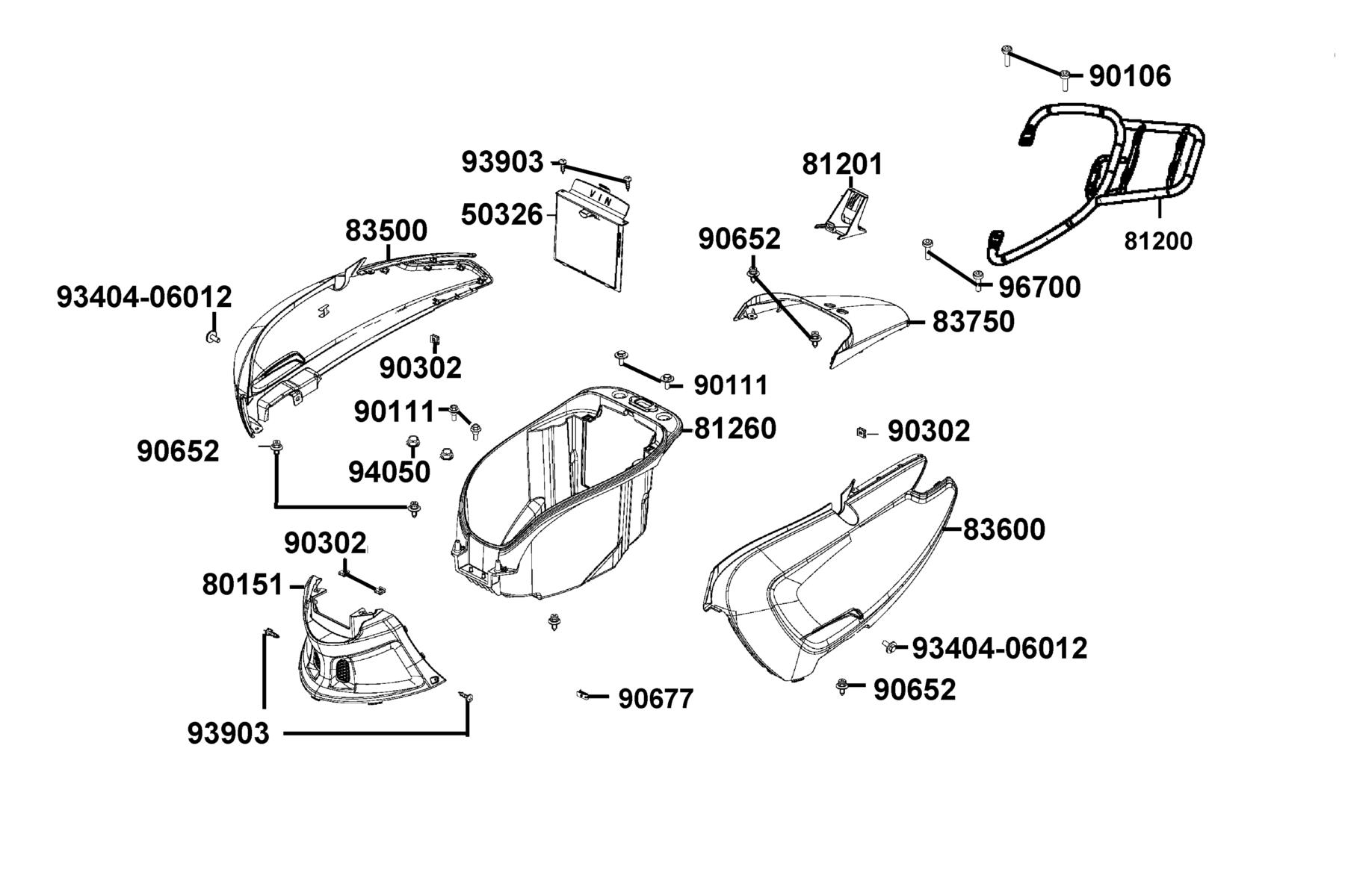 Like 150i Noodoe ABS (2023) Body Cover ● Luggage Box parts diagram
