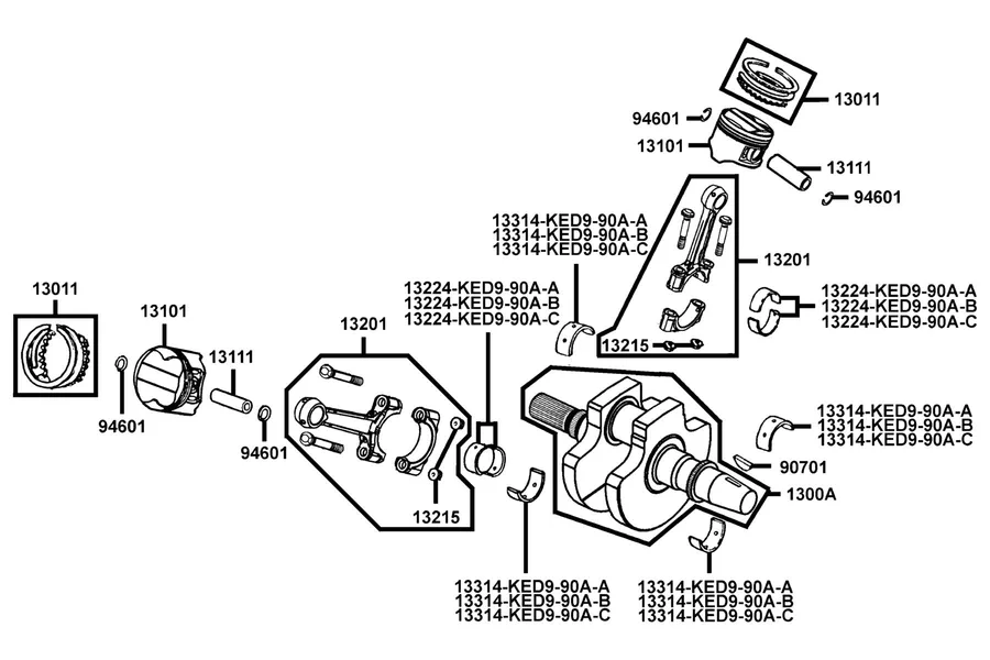 E13 Crankshaft and Piston parts diagram