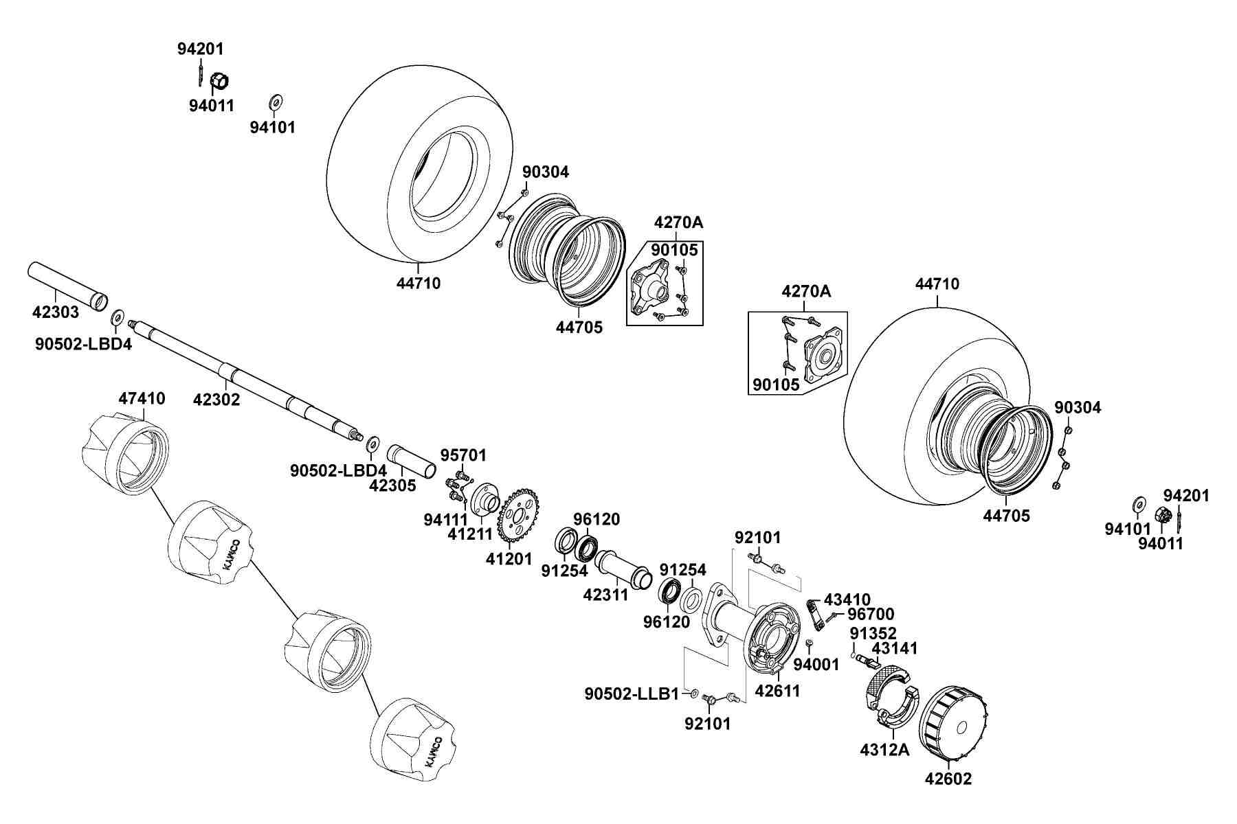 KYMCO Mongoose 50 (2004-2006) Rear Wheel parts diagram