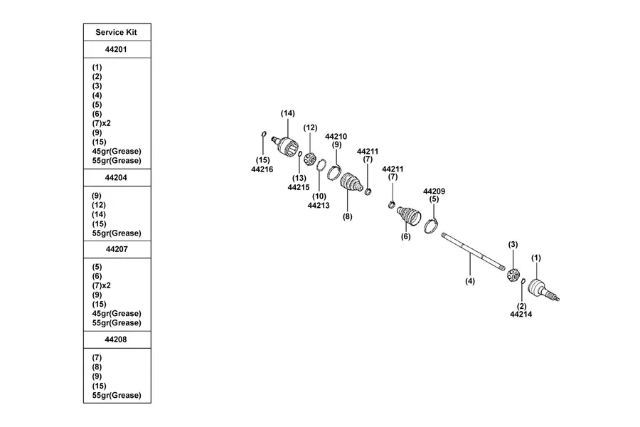 F25 Separated Parts Of Cvj parts diagram