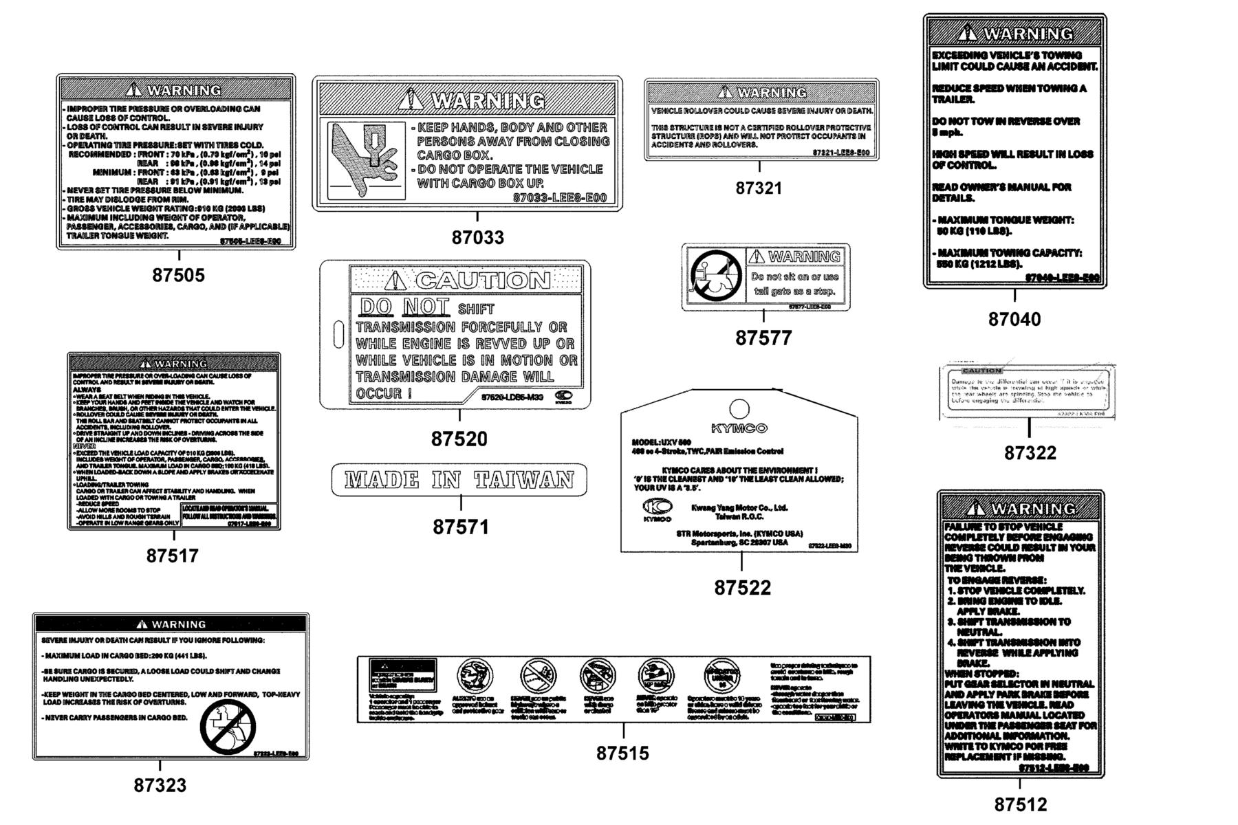UXV 700i TURF (2016~) Caution Label parts diagram