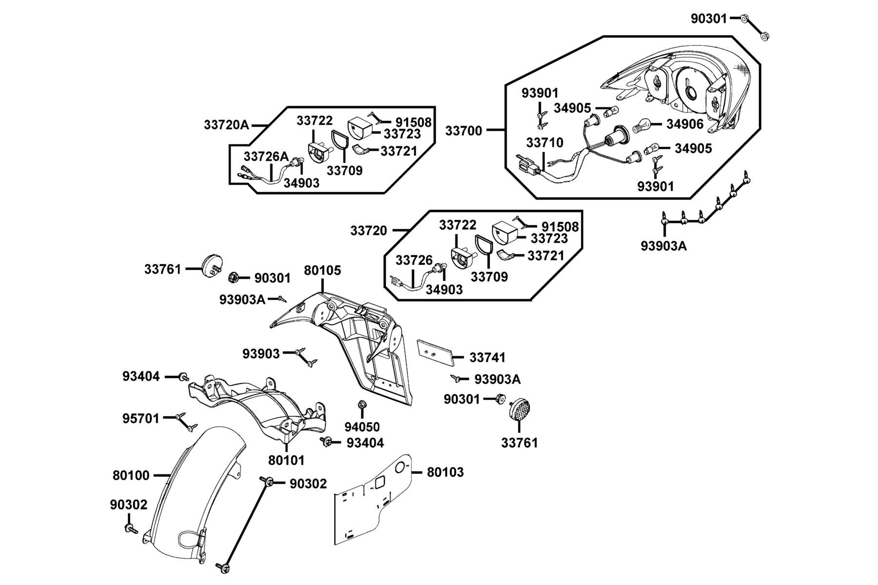 KYMCO PEOPLE S 125 (2004+) Rear Light and Rear Fender parts diagram