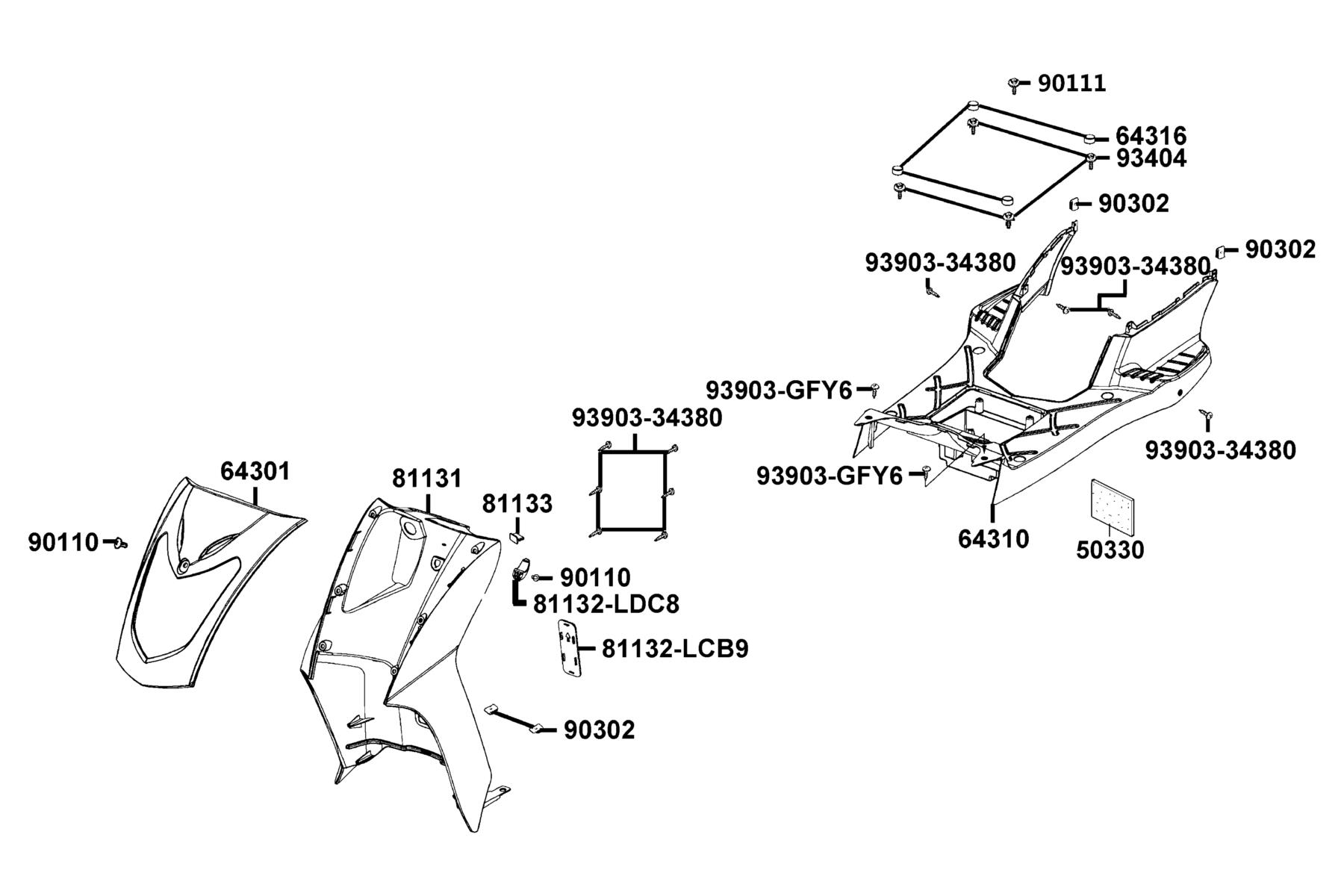 AGILITY 125(2021) Front Cover ● Front Fender parts diagram