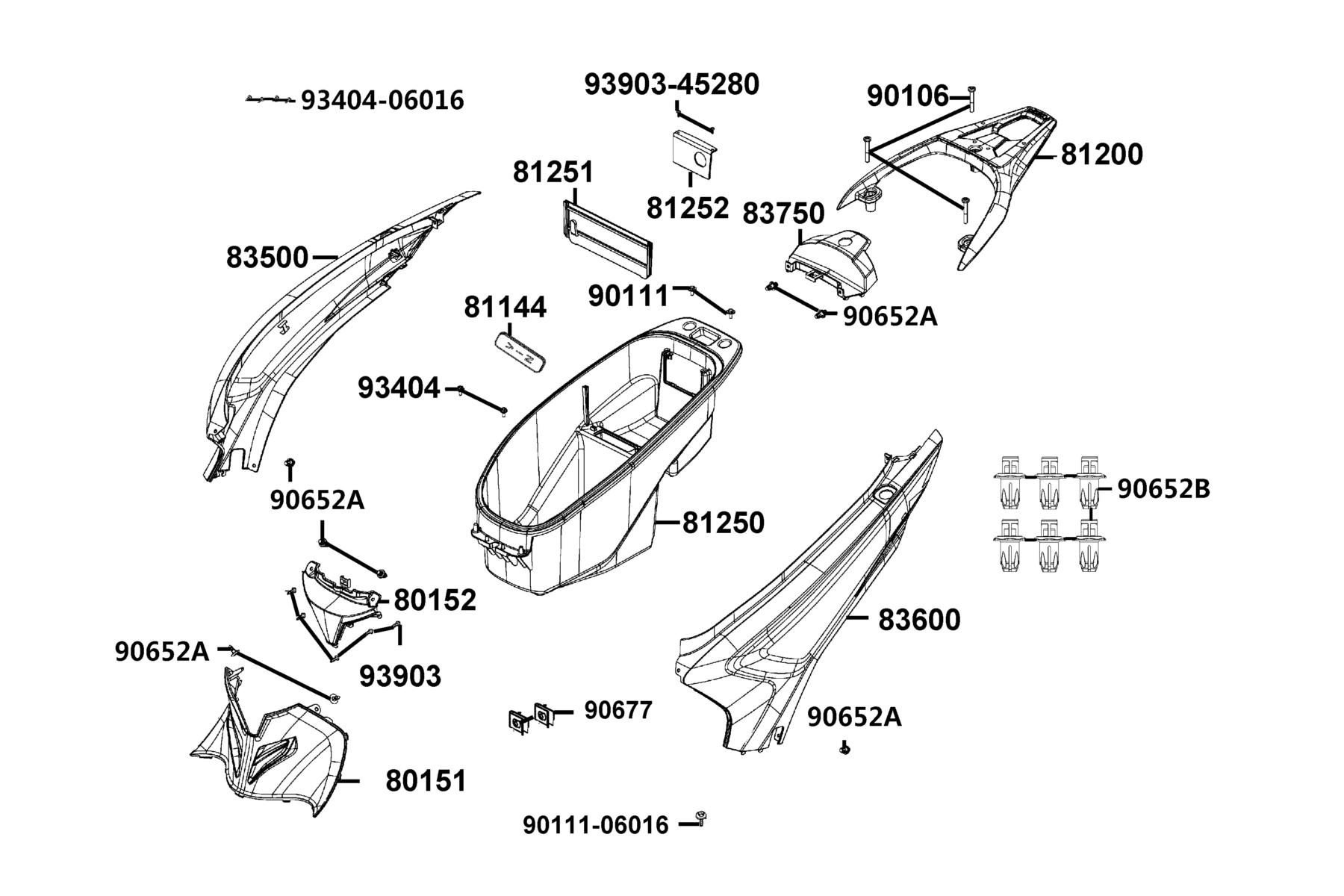 New People S 150(2023) Body Cover ● Luggage Box parts diagram
