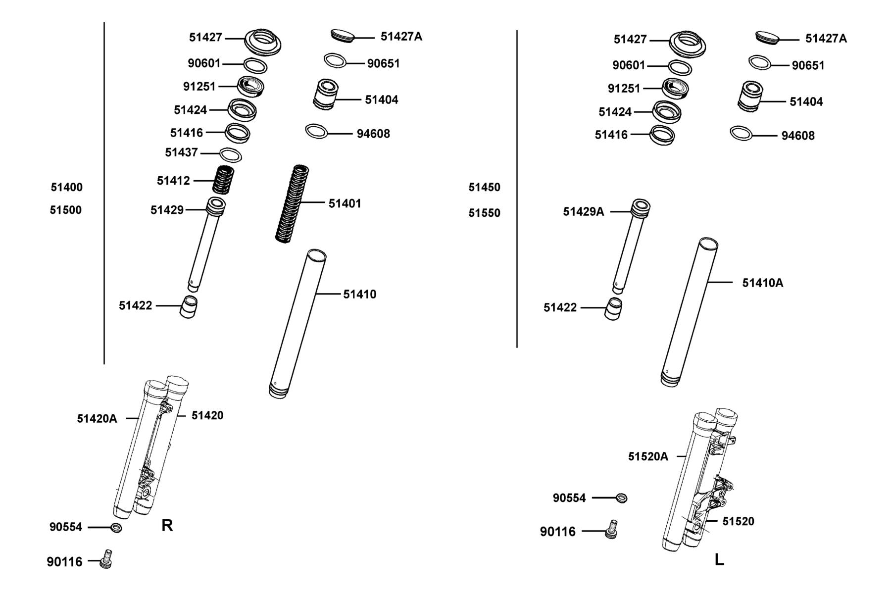 CV3 Separated Parts Of Fr Fork parts diagram