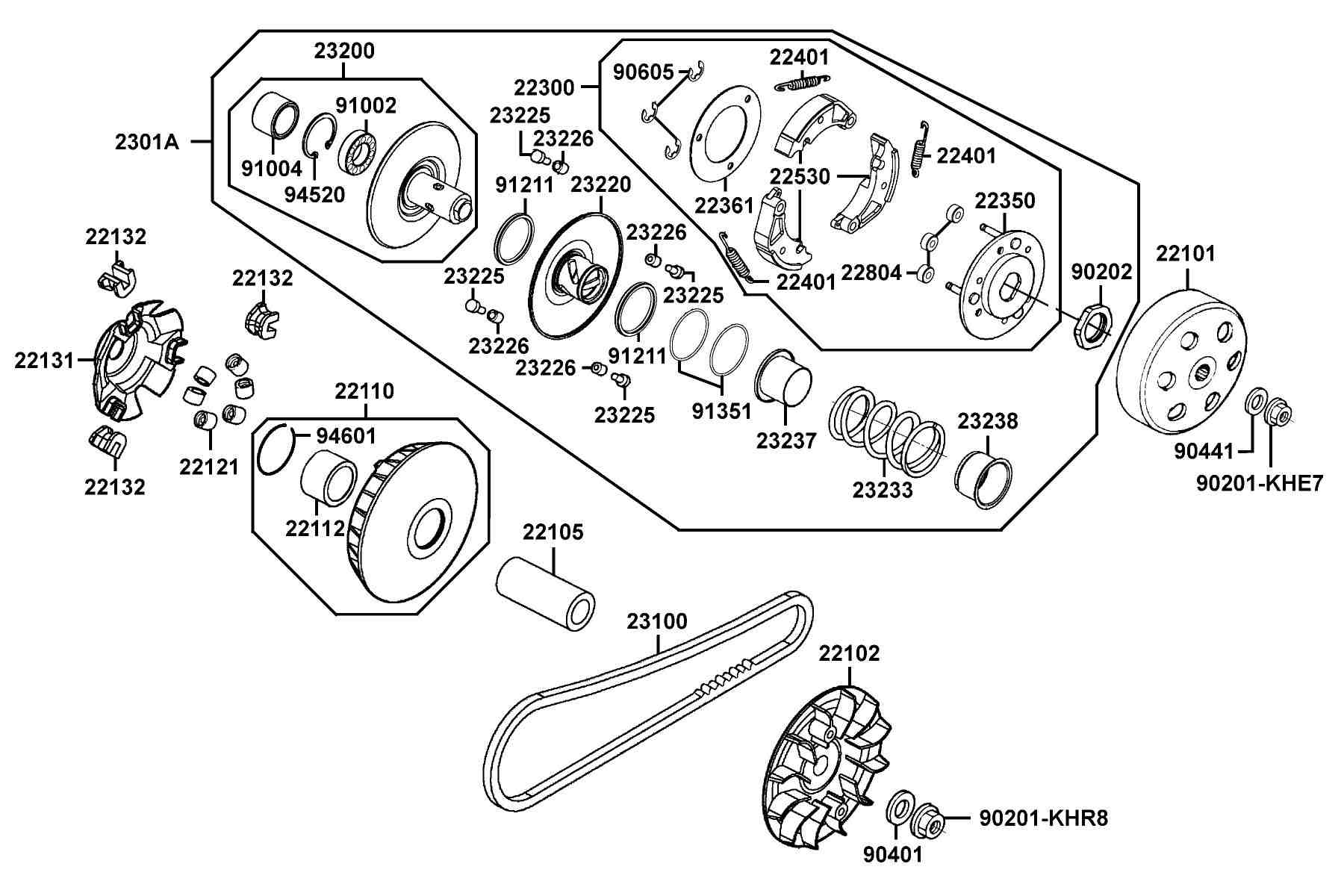 KYMCO PEOPLE S250 (2007-2007) Transmission Pulley parts diagram