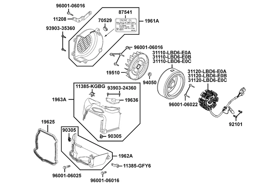 E07 Fan Cover and Generator parts diagram