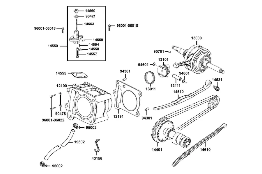 E03 Cylinder, Piston and Crankshaft parts diagram