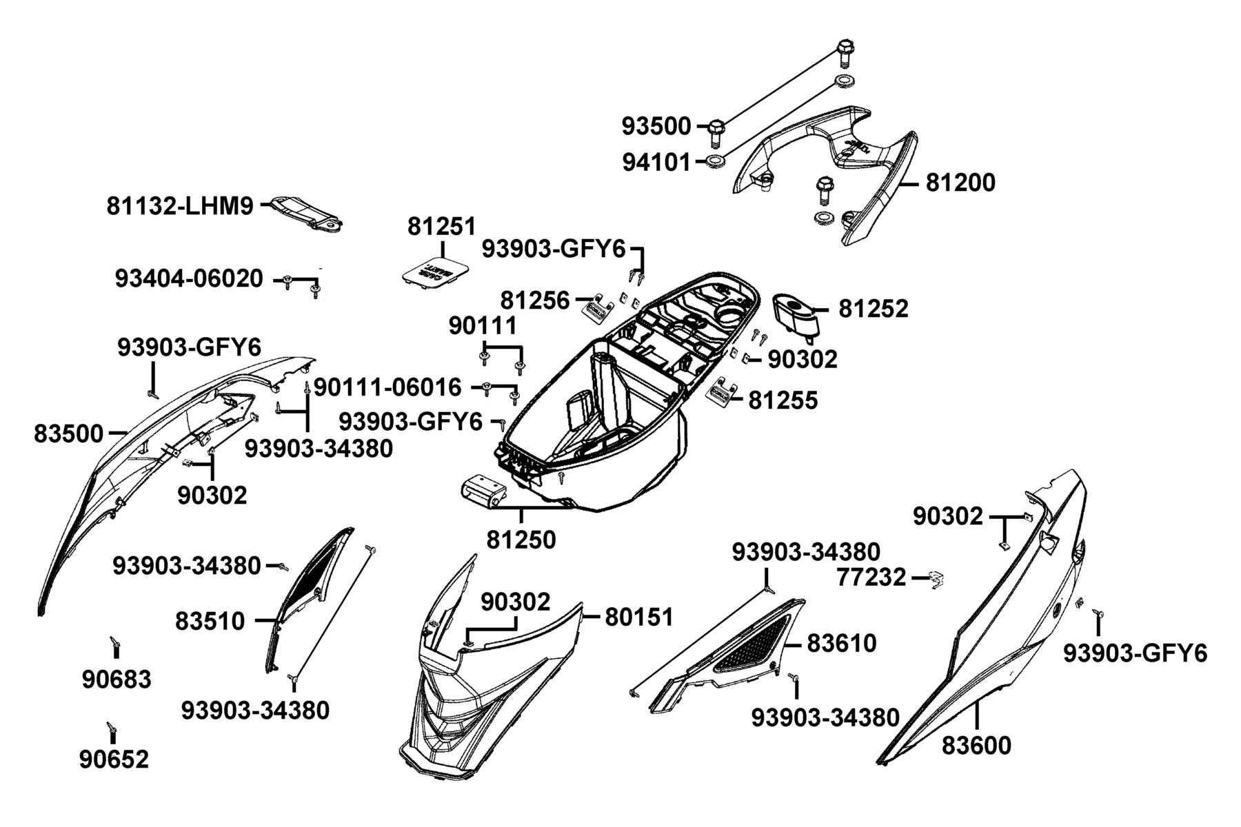 SUPER 8 150X(2020) Body Cover ● Luggage Box parts diagram
