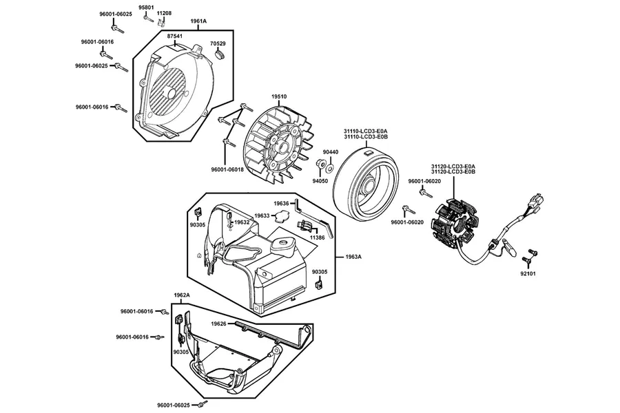 E07 Fan Cover and Generator parts diagram