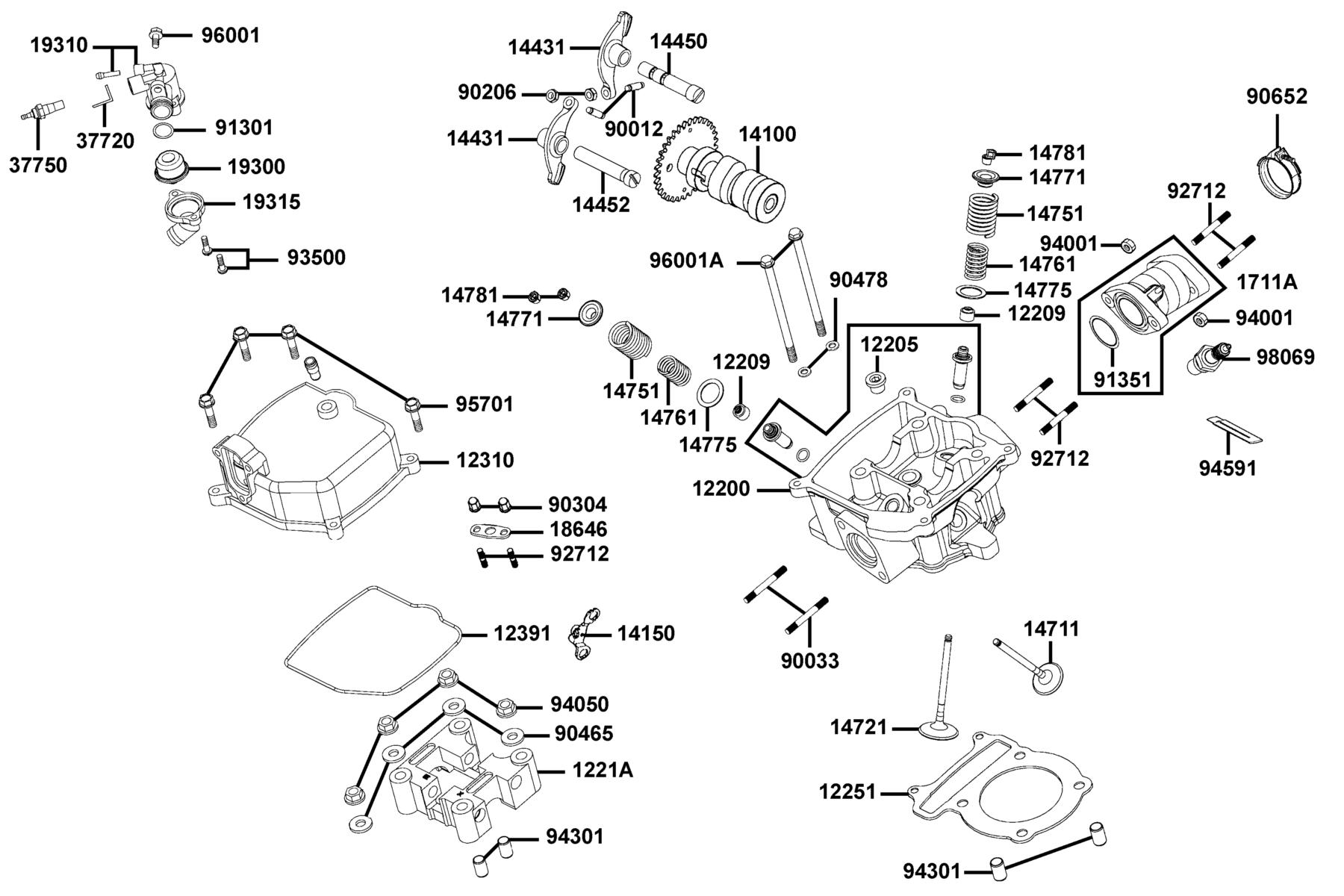 KYMCO Mongoose 300 (2008-2008) Cylinder Head Cover and Cylinder Head parts diagram
