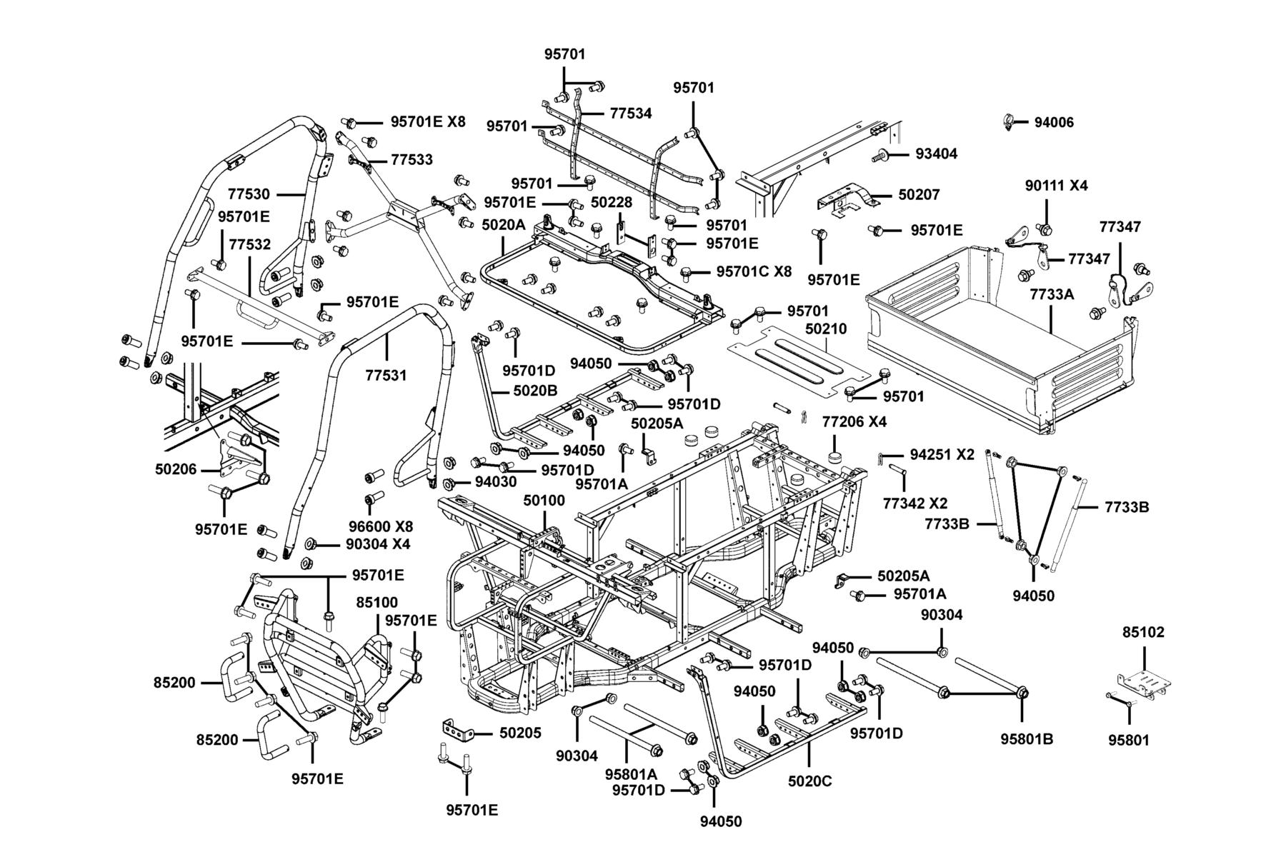 UXV 450(2021) Body Comp Frame●Cargo Bed Assy parts diagram