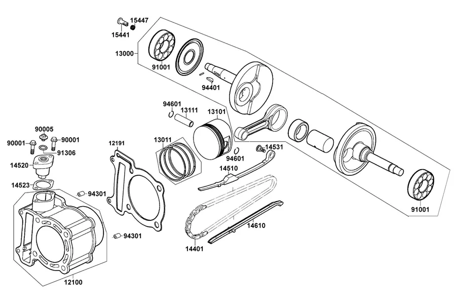 E03 Cylinder, Piston and Crankshaft parts diagram