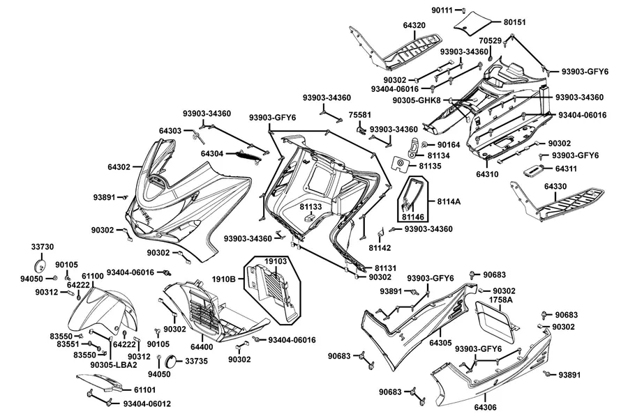 F05 Front Cover and Floor Panel parts diagram