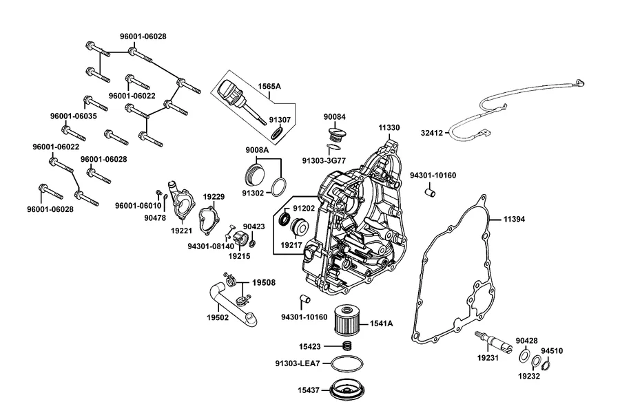 E04 Right Crankcase Cover and Water Pump parts diagram