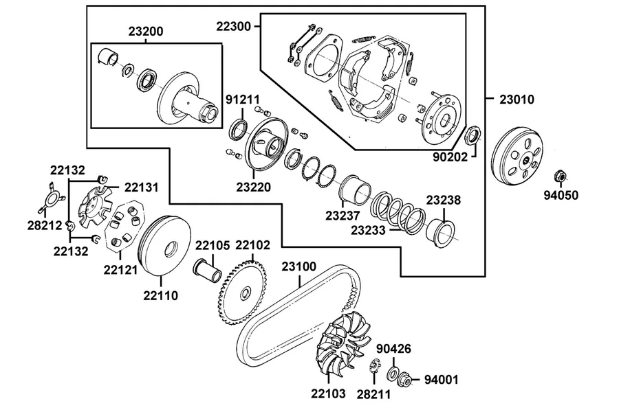 E06 Driven Pulley parts diagram
