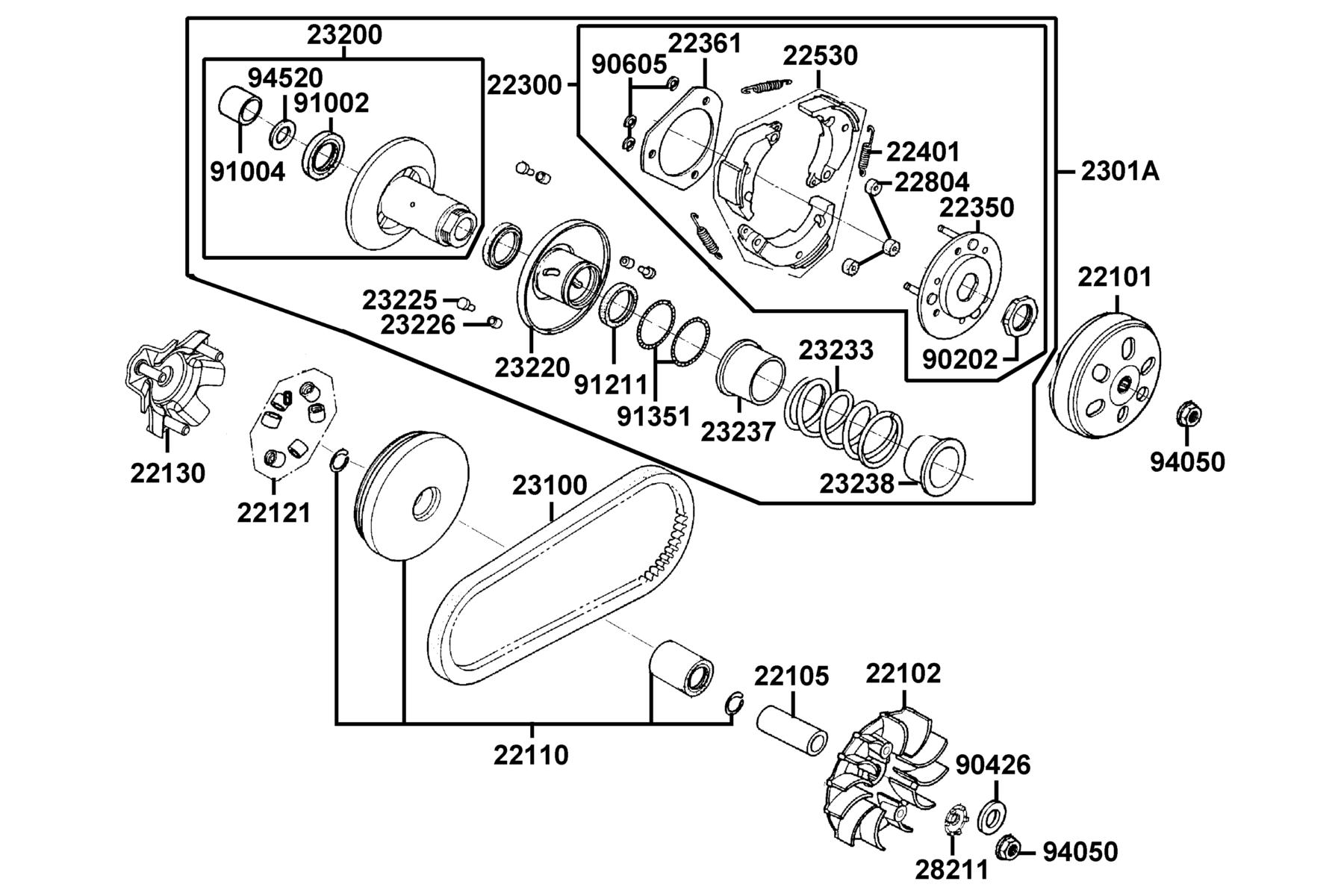 Like 150i ABS(2022) Driven Pulley parts diagram