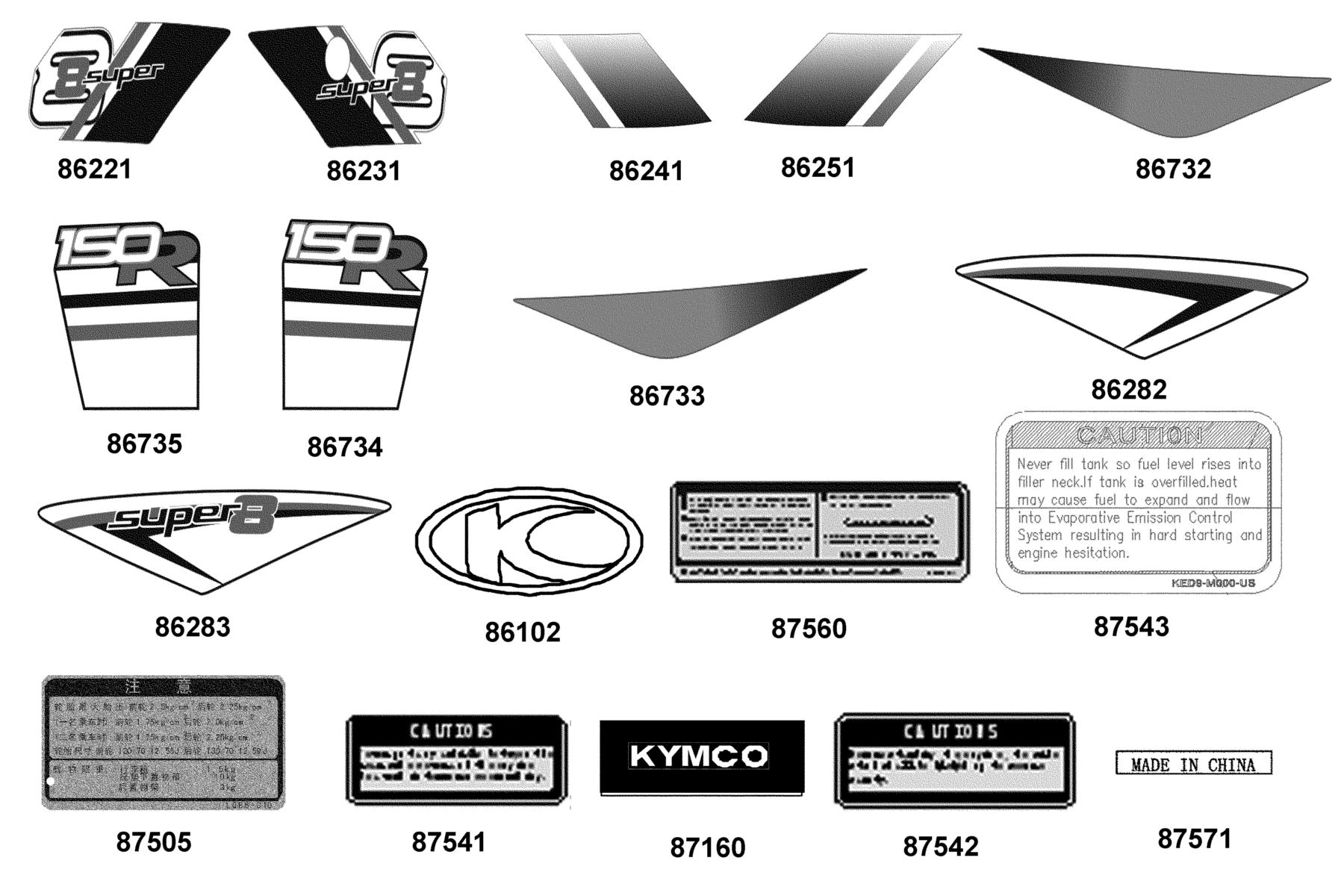 SUPER 8 150R ON-ROAD(2015~) Emblem ● Stripe parts diagram
