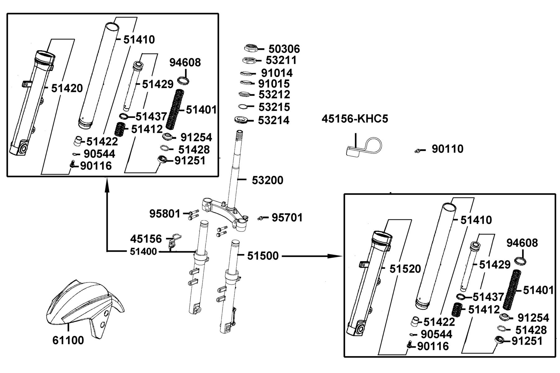 SUPER 8 150R ON-ROAD(2015~) Stem Steering ● Front Cushion parts diagram
