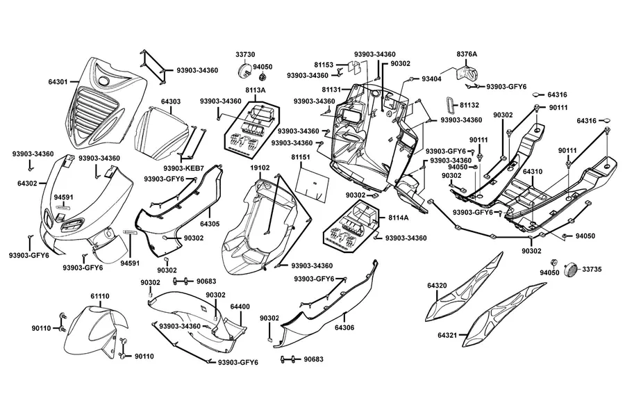 F05 Front Cover and Floor Panel parts diagram