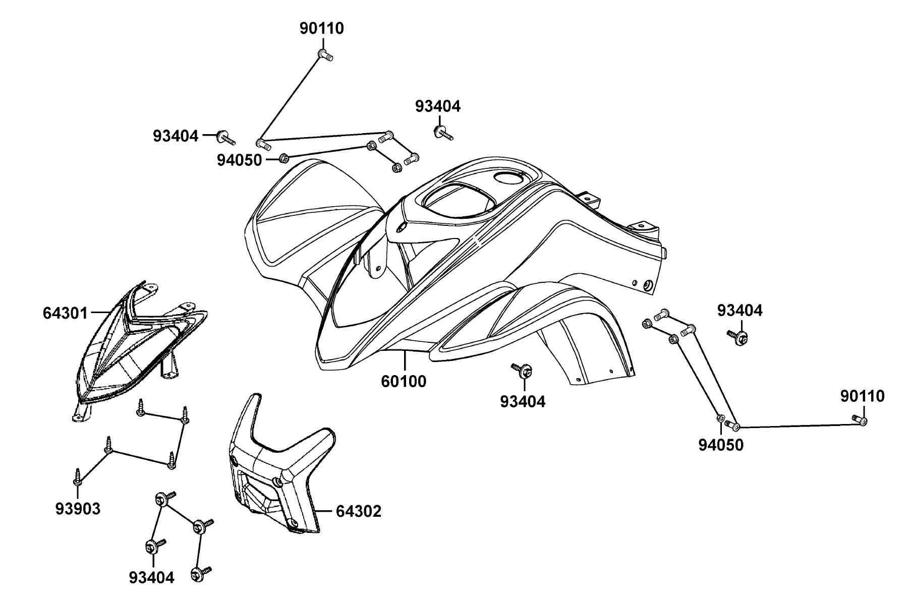 KYMCO Mongoose 90 (2004) Front Cover and Fr Fender parts diagram