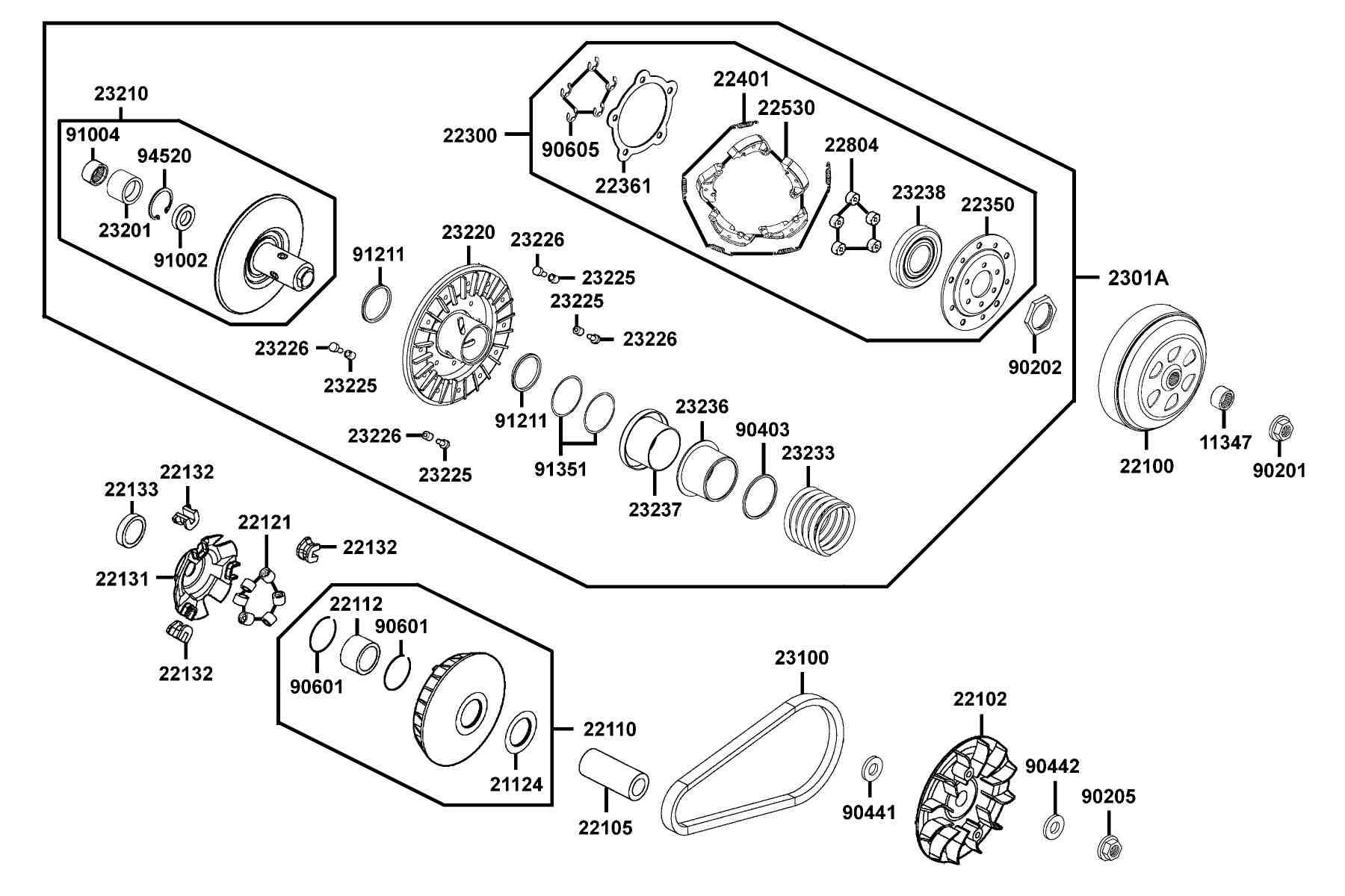 KYMCO XCITING R500i ABS (2009-2012) Transmission Pulley parts diagram