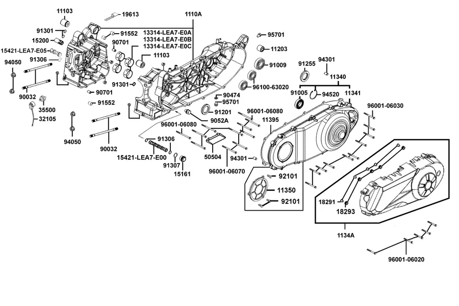 E01 Crank Case parts diagram